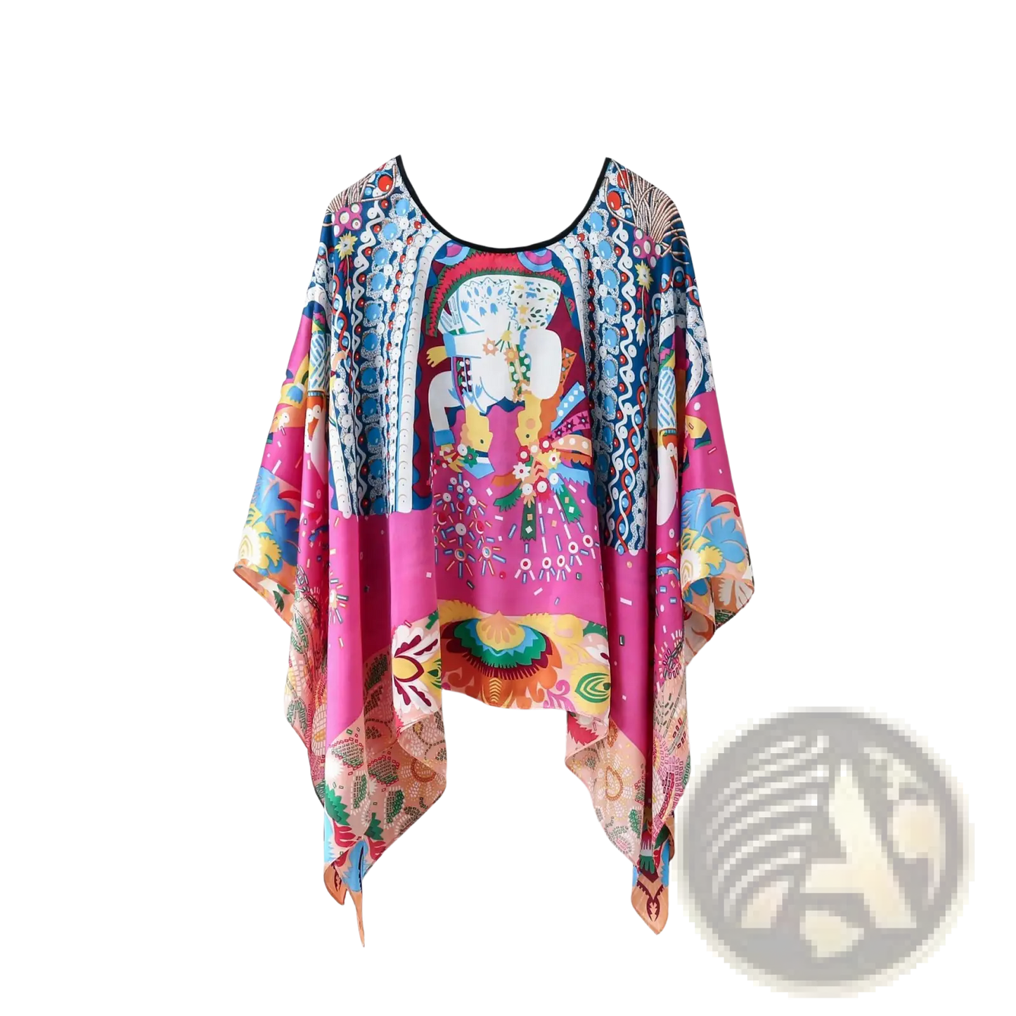 Printed Silk Patterned Pullover Shawl Cape Outerwear