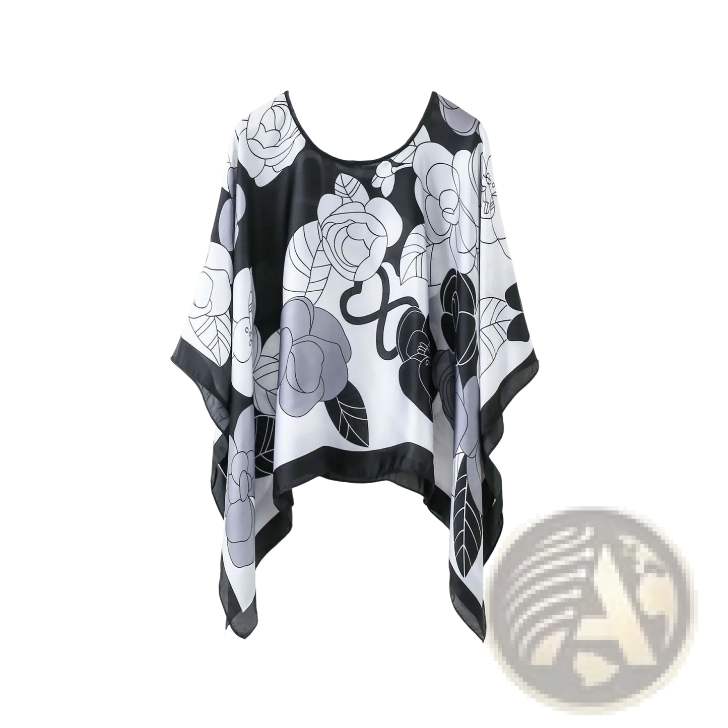 Printed Silk Patterned Pullover Shawl Cape Outerwear