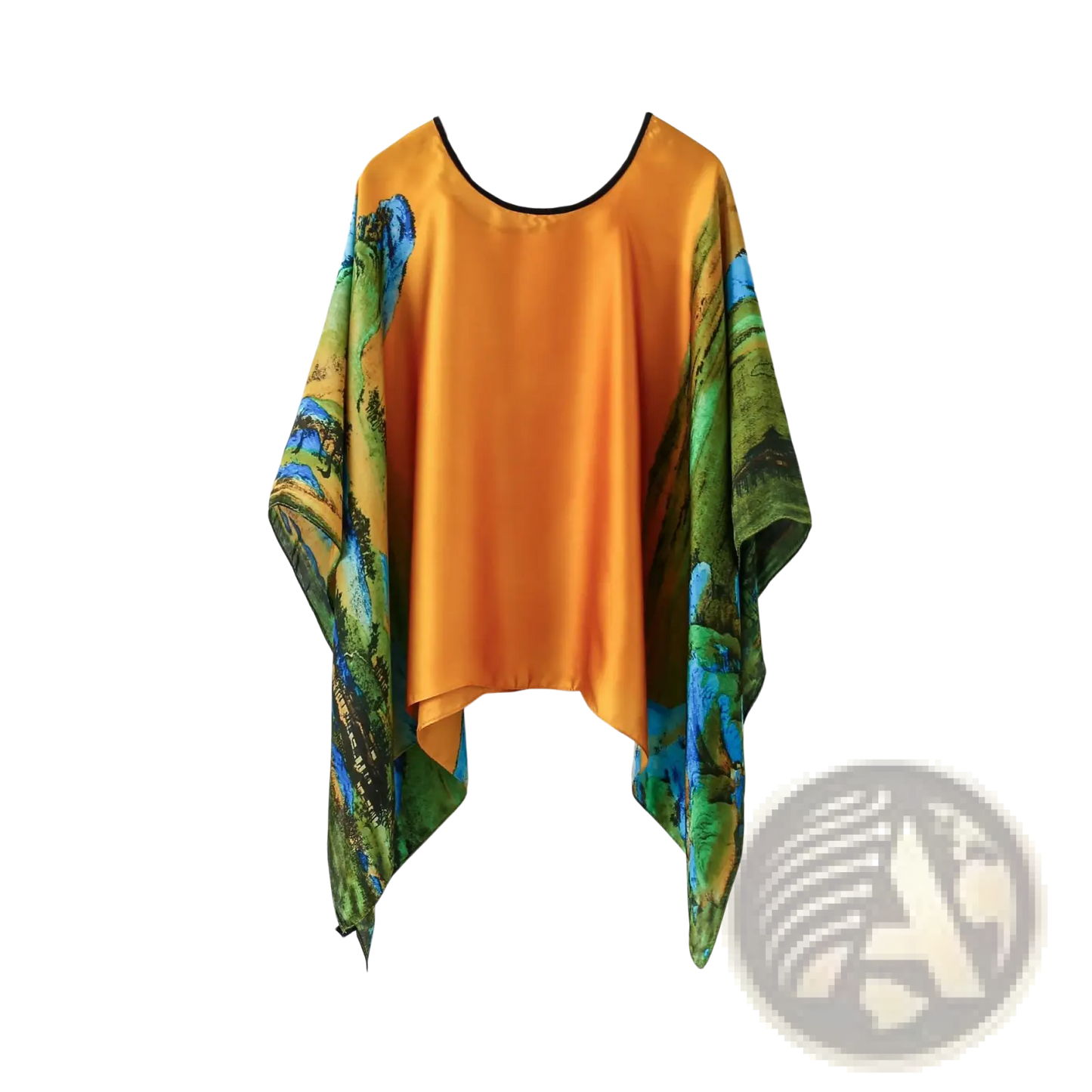 Printed Silk Patterned Pullover Shawl Cape Outerwear