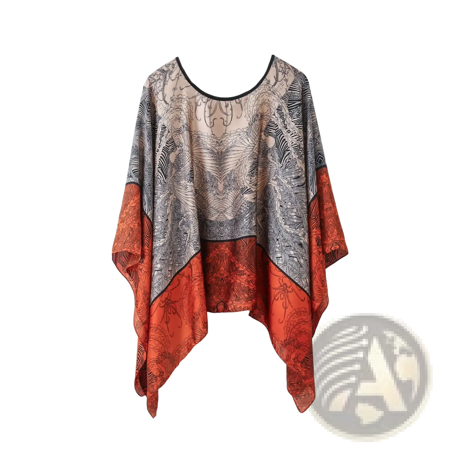 Printed Silk Patterned Pullover Shawl Cape Outerwear