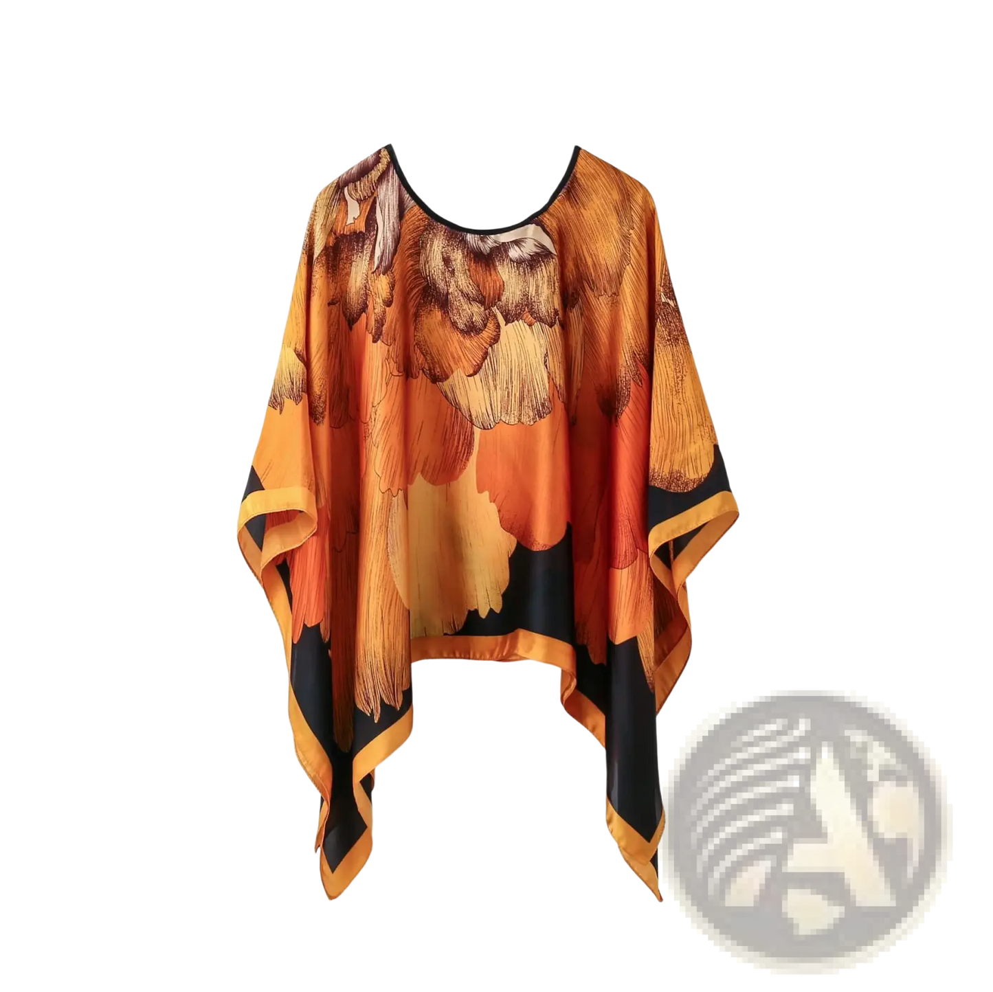 Printed Silk Patterned Pullover Shawl Cape Outerwear