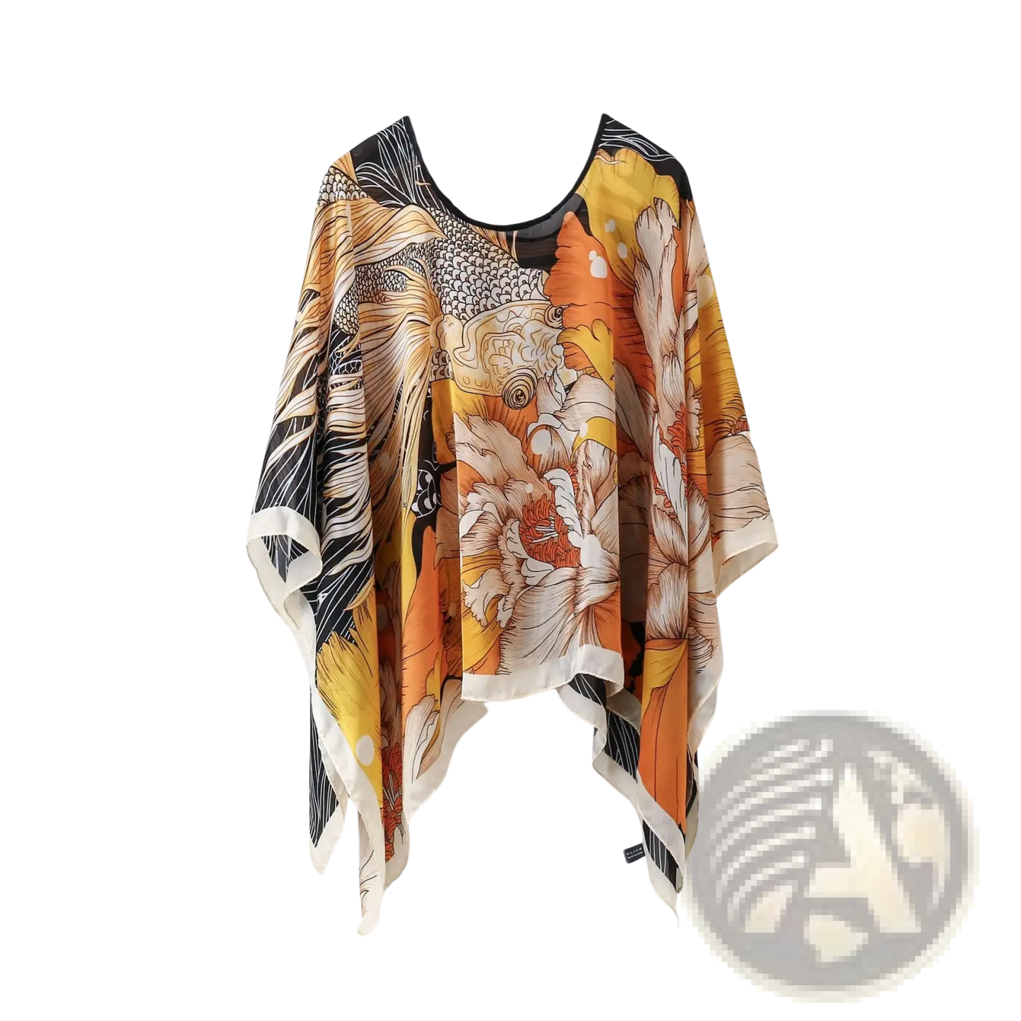 Printed Silk Patterned Pullover Shawl Cape Outerwear