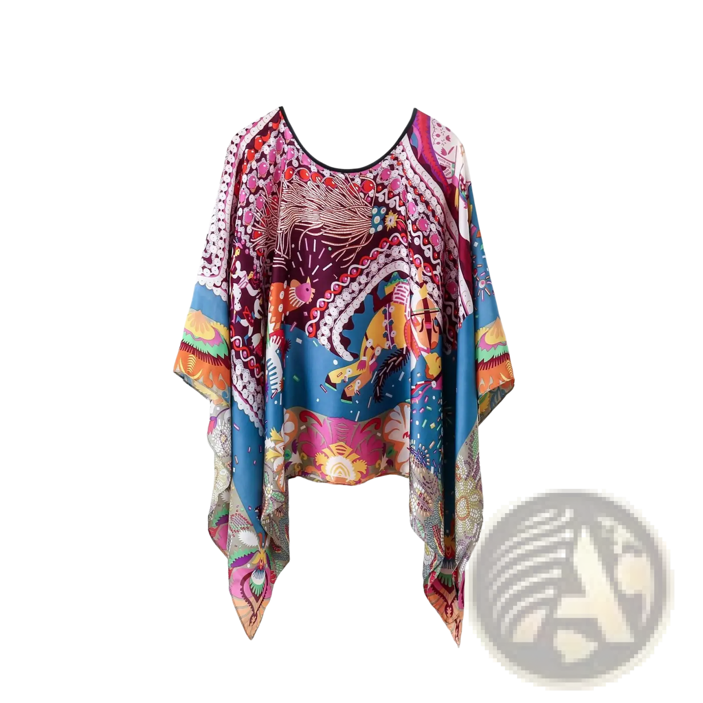 Printed Silk Patterned Pullover Shawl Cape Outerwear