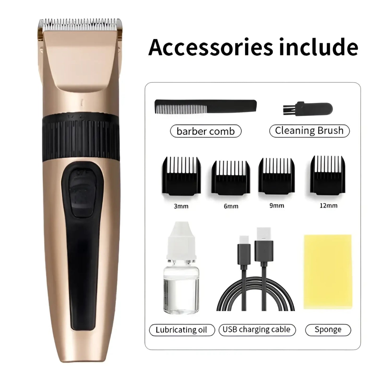 Professional Hair Clippers Cordless Gold Barber Kit