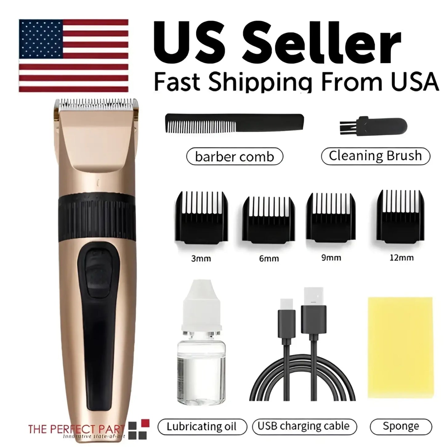 Professional Hair Clippers Cordless Gold Barber Kit