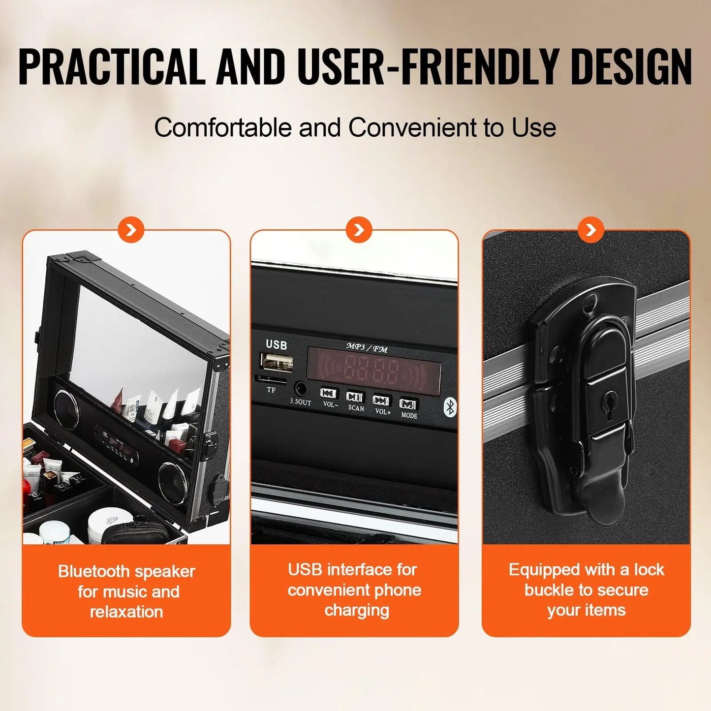 Professional Makeup Train Case with Bluetooth Speaker
