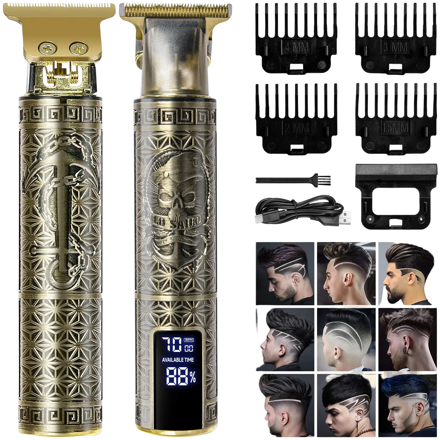 Professional Mens Hair Clippers Gold Cordless Trimmer