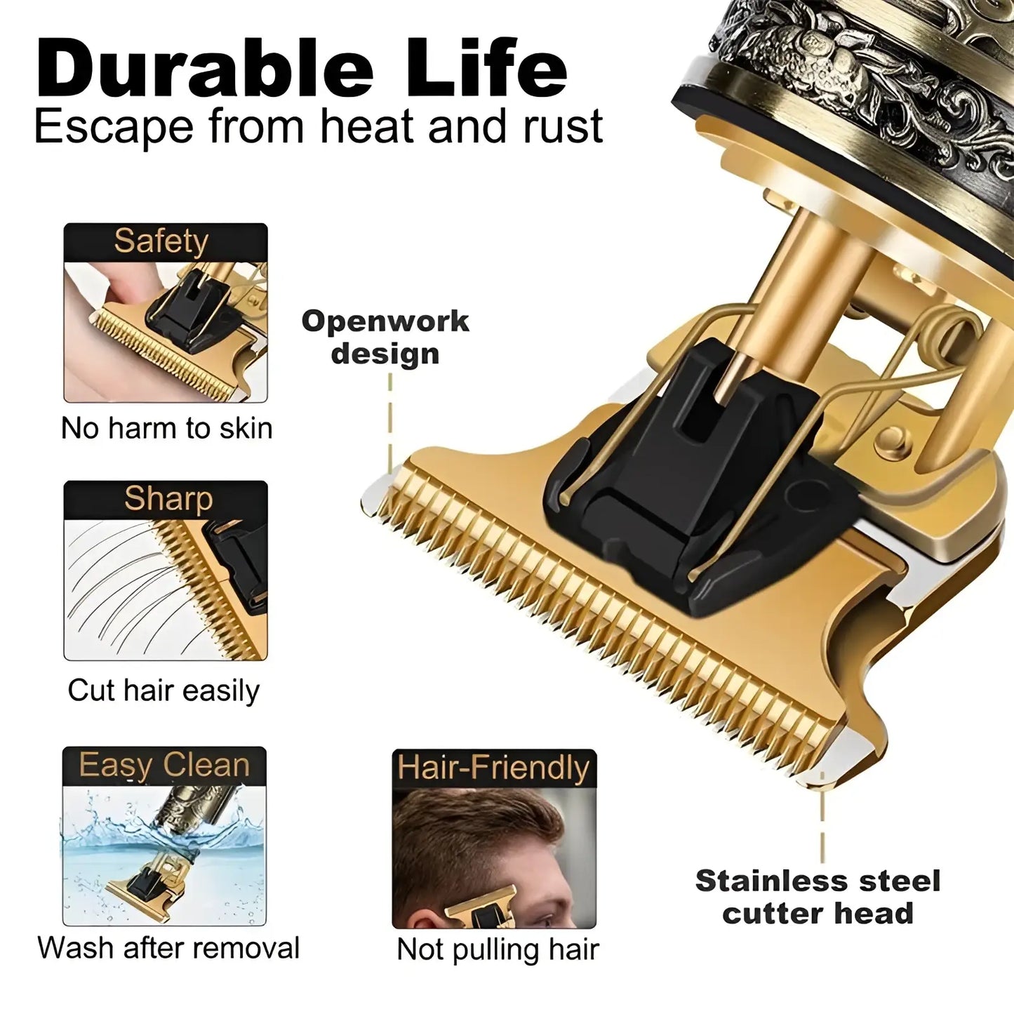Professional Mens Hair Clippers Gold Cordless Trimmer