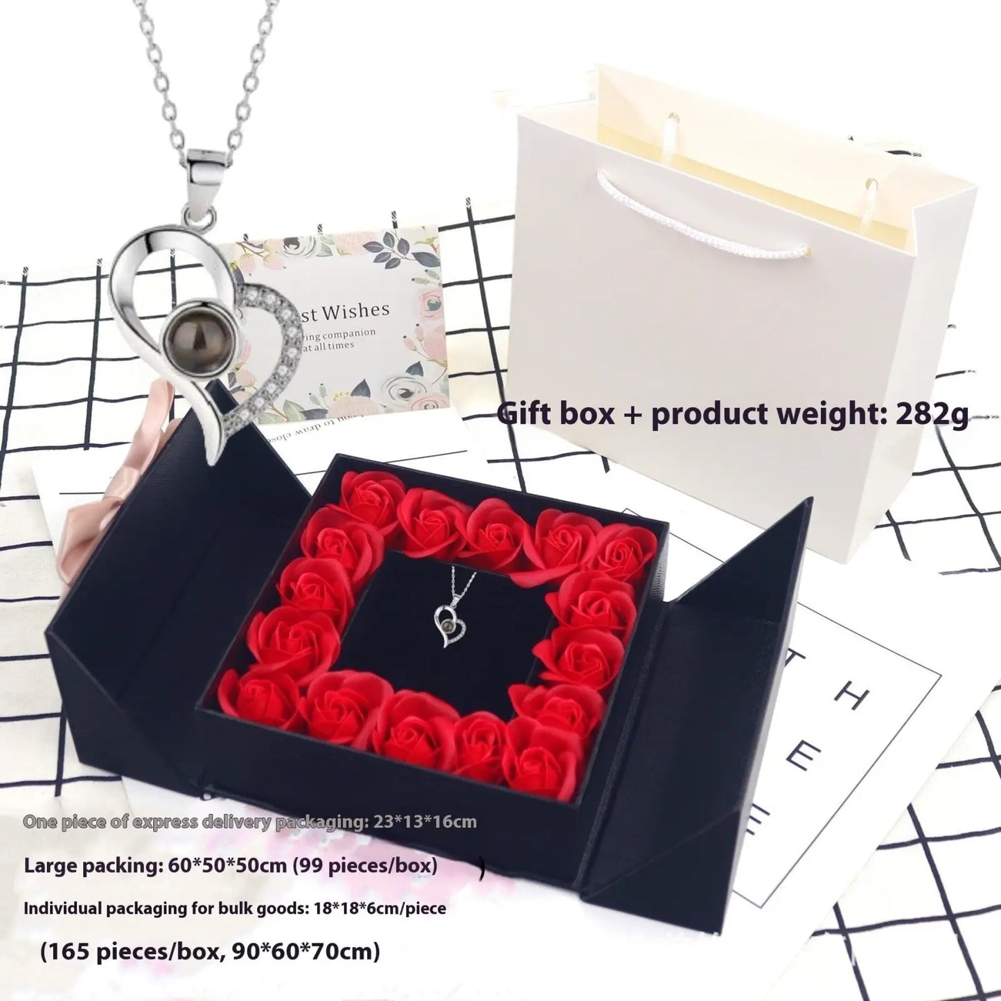 Projection Heart Necklace and Rose Gift Box Set