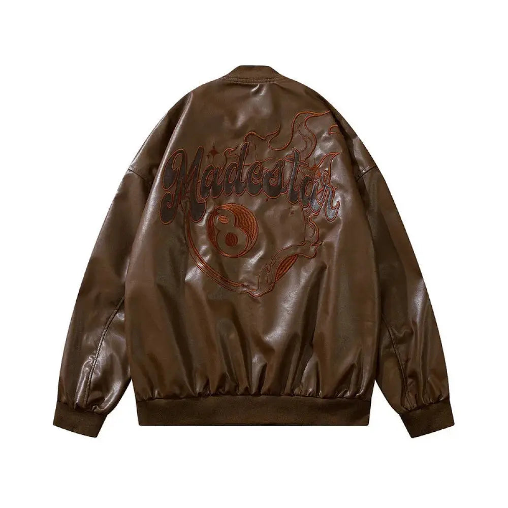 Unisex Maidestar Embroidered Oversized Faux Leather Varsity Jacket