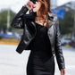 Women's Glossy Black Pu Leather Moto Biker Jacket