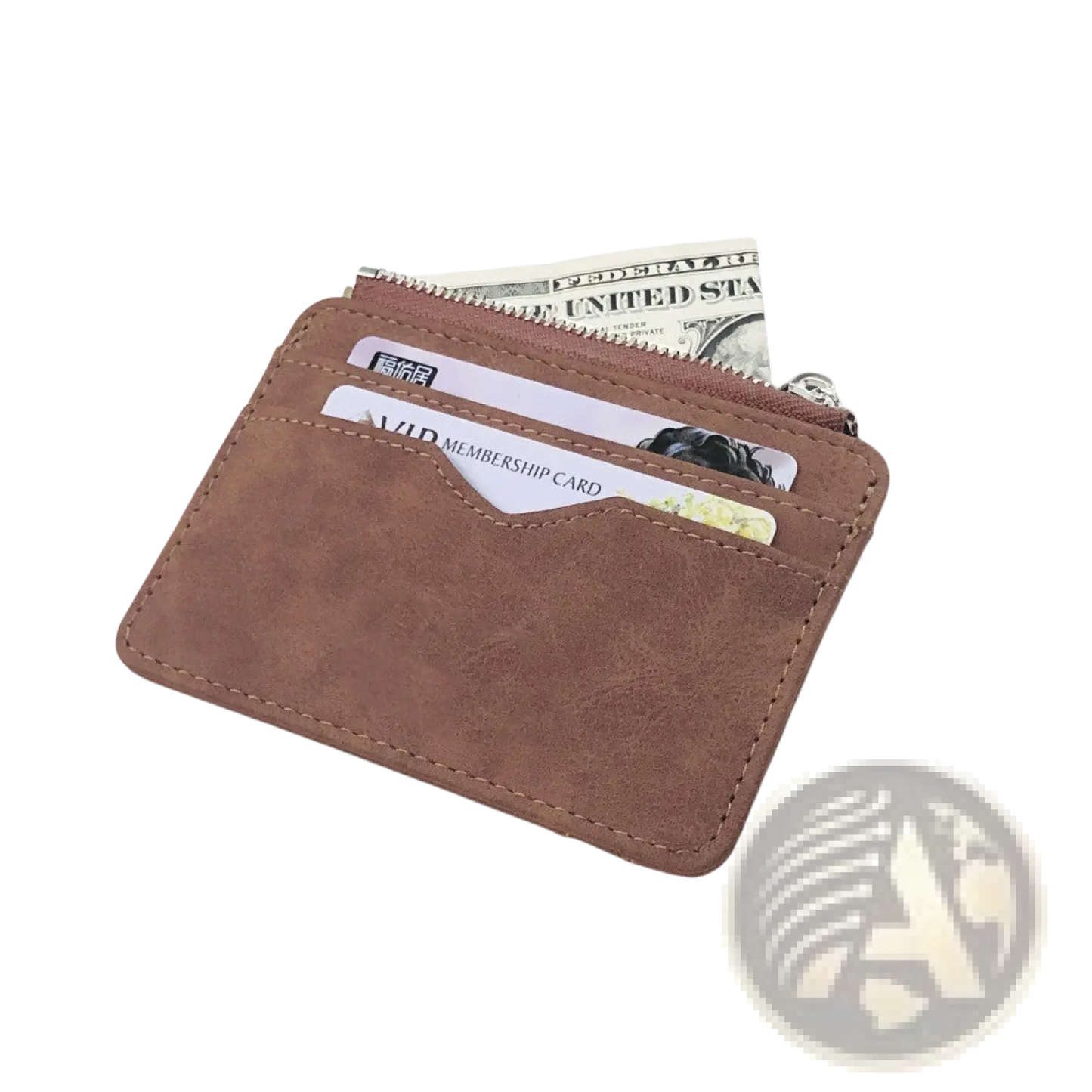 Pu Leather Zippered Card Holder Wallet for Men