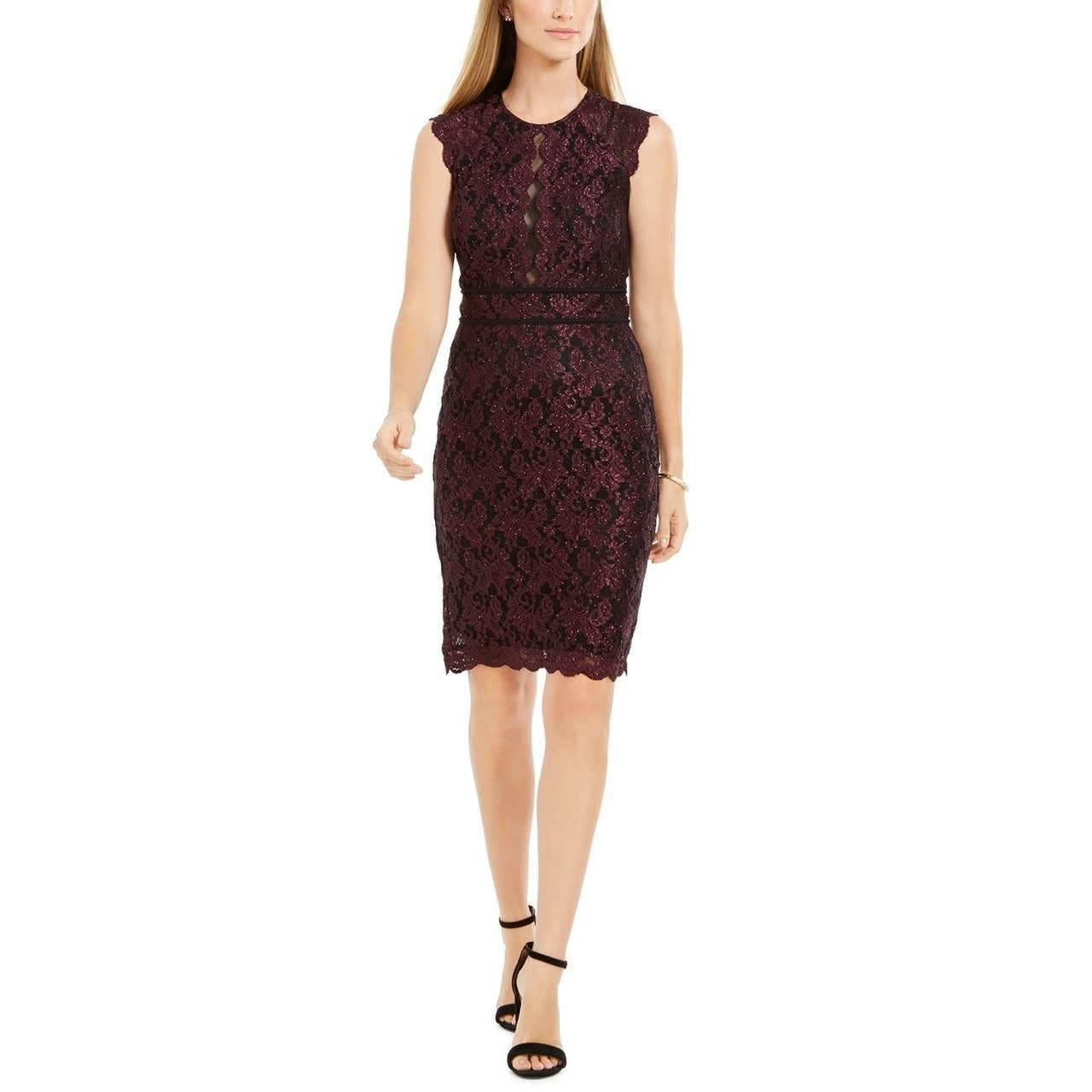 Nightway Women's Metallic Lace Sheath Dress