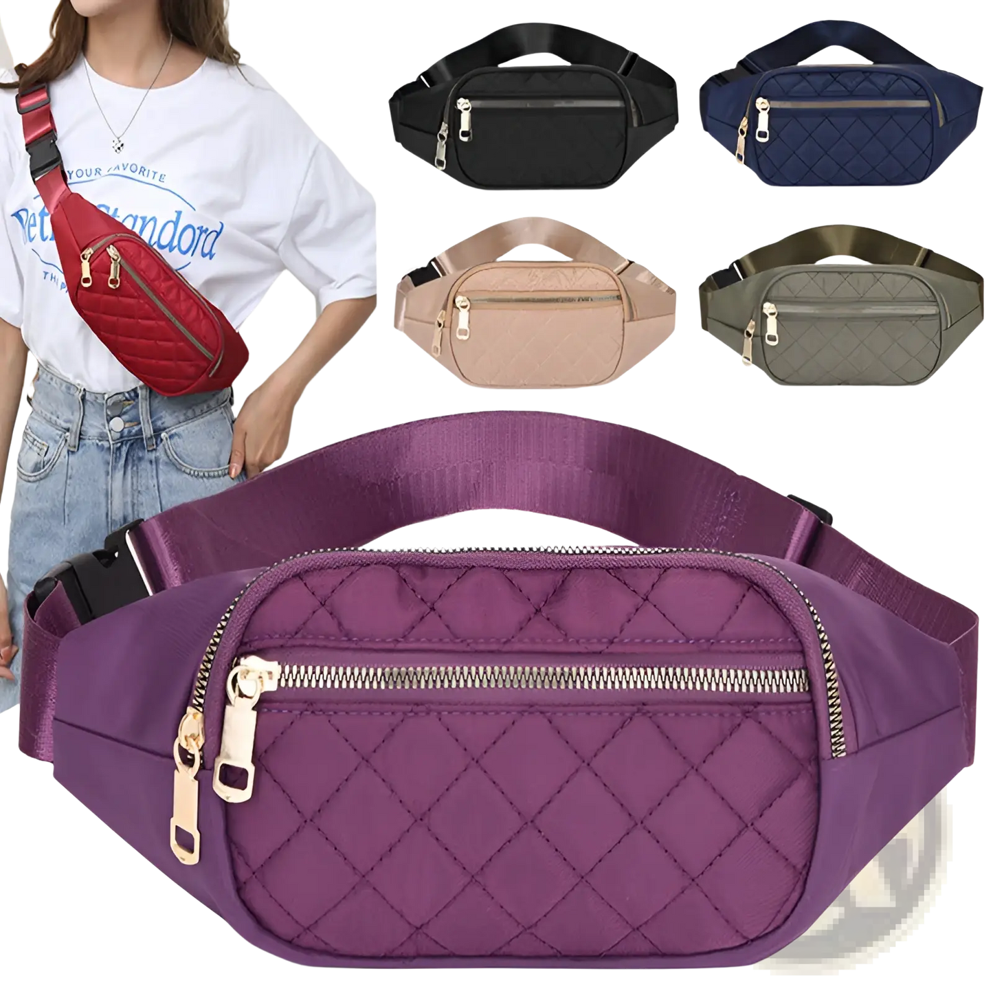 Quilted Crossbody Fanny Pack for Women and Sports