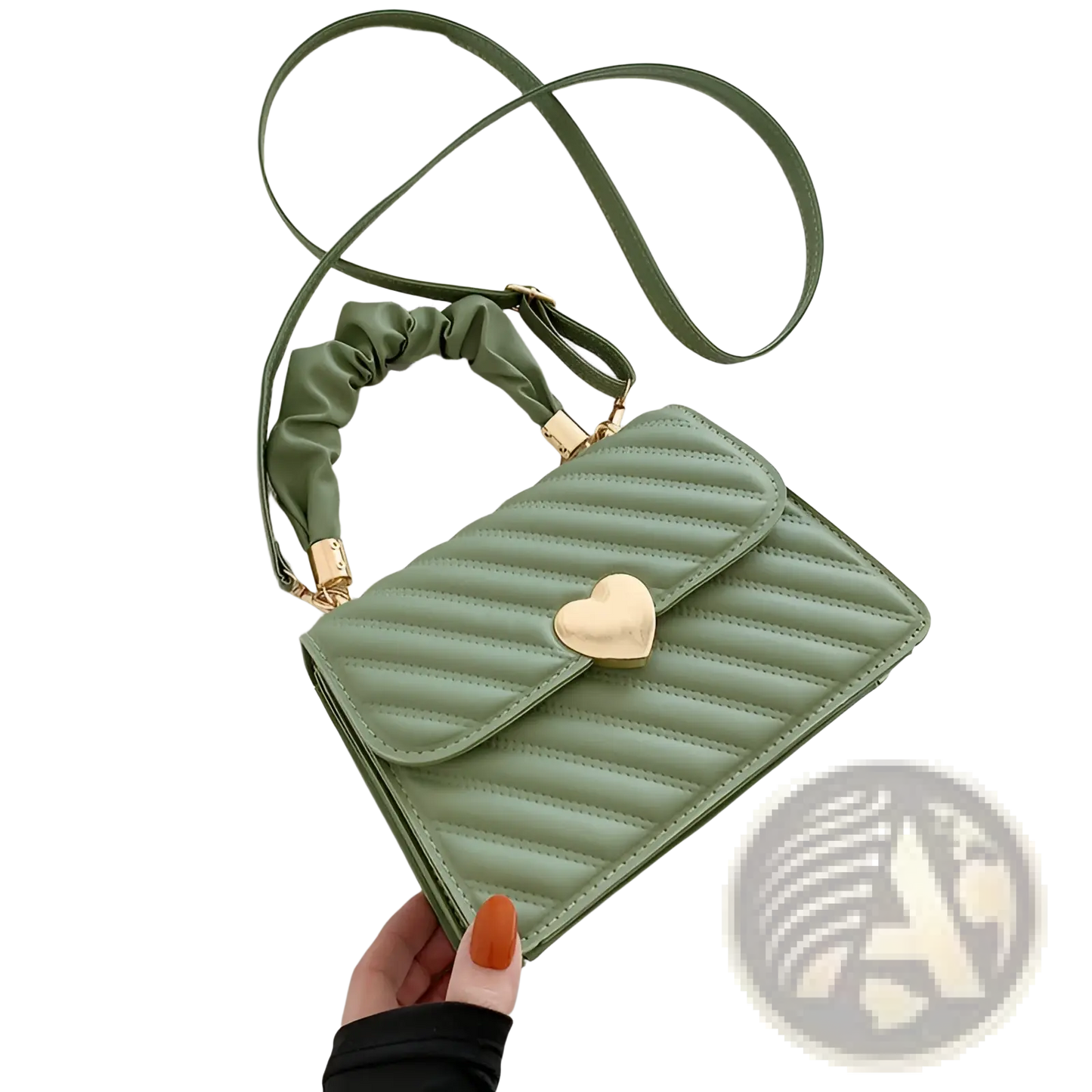 Quilted Heart Clasp Crossbody Bag with Ruched Handle
