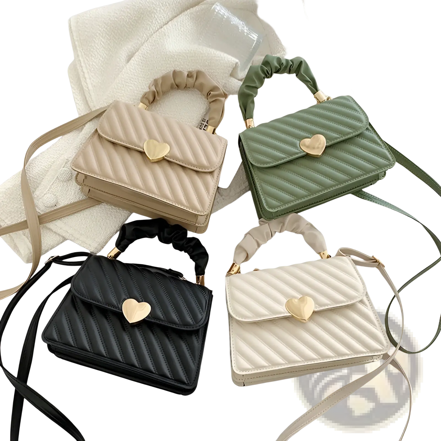 Quilted Heart Clasp Crossbody Bag with Ruched Handle