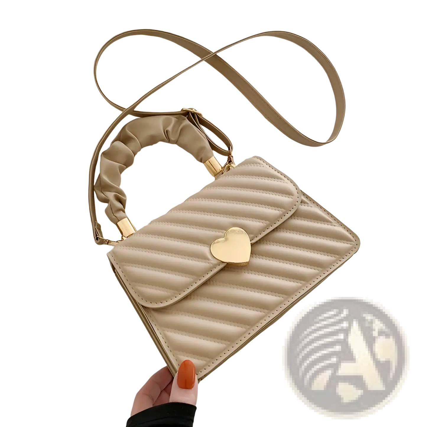 Quilted Heart Clasp Crossbody Bag with Ruched Handle