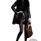 Quilted Leather Coat with Plush Fur Collar