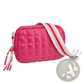 Quilted Pink Puffer Belt Bag with Striped Strap