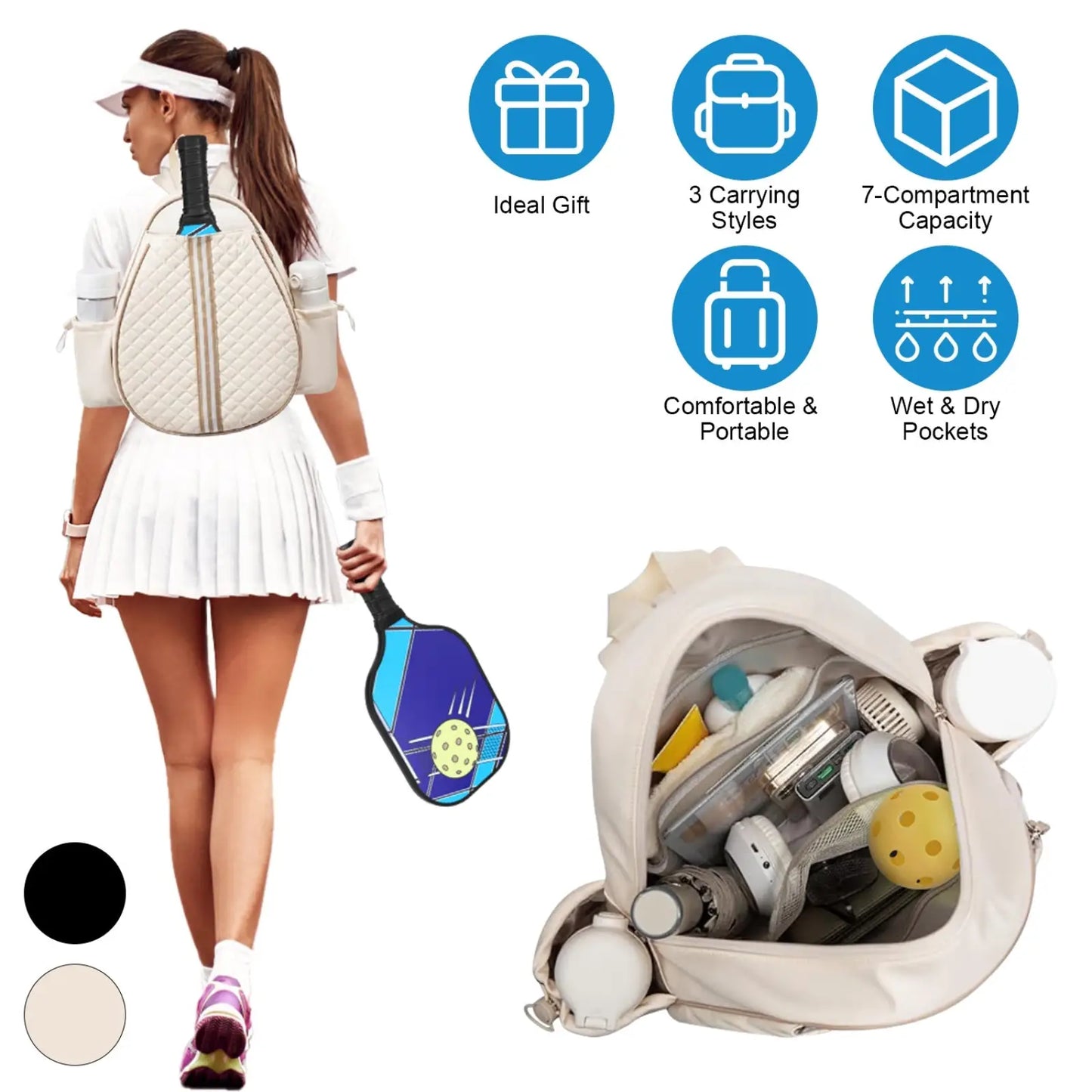 Quilted Waterproof Pickleball Sling Bag with Wet Pocket
