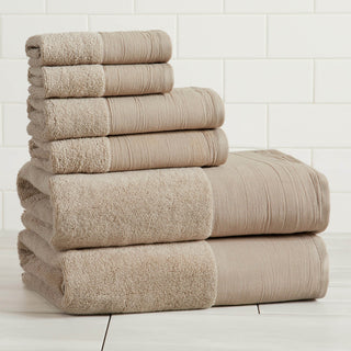 Cotton Linen-Like Border 6-Piece Towel Set - Priya Collection