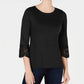 Charter Club Women's Cotton Lace Trim Top Black Size X-Large