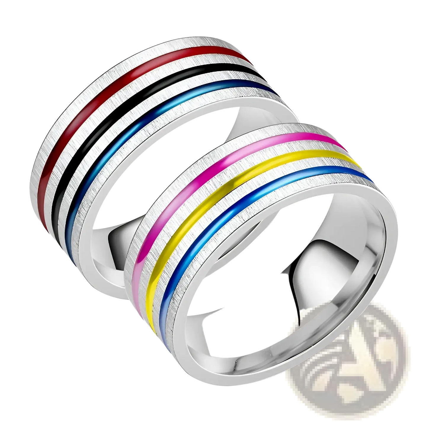 Rainbow Enamel Inlay Stainless Steel Unisex Band Ring