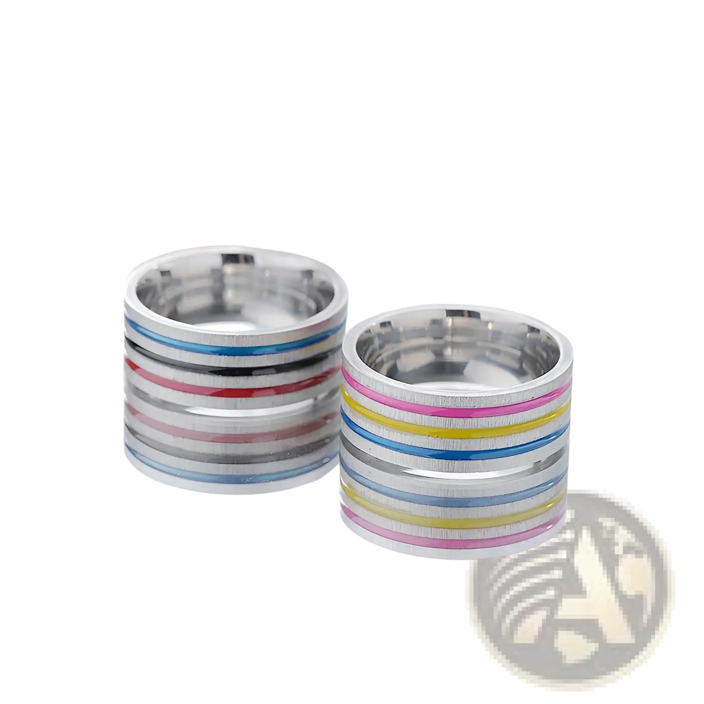 Rainbow Enamel Inlay Stainless Steel Unisex Band Ring