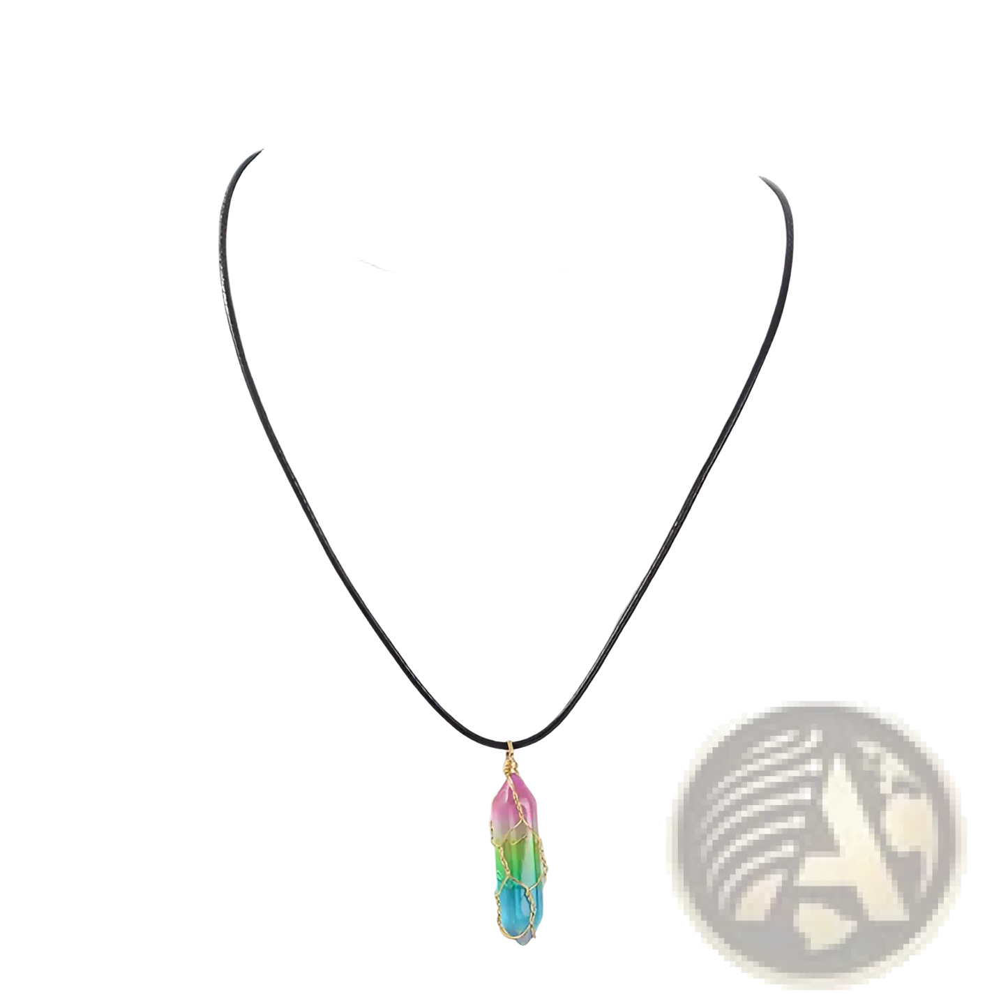Rainbow Geometric Crystal Wire Wrapped Pendant Necklace
