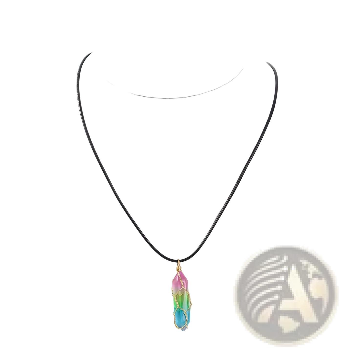 Rainbow Geometric Crystal Wire Wrapped Pendant Necklace