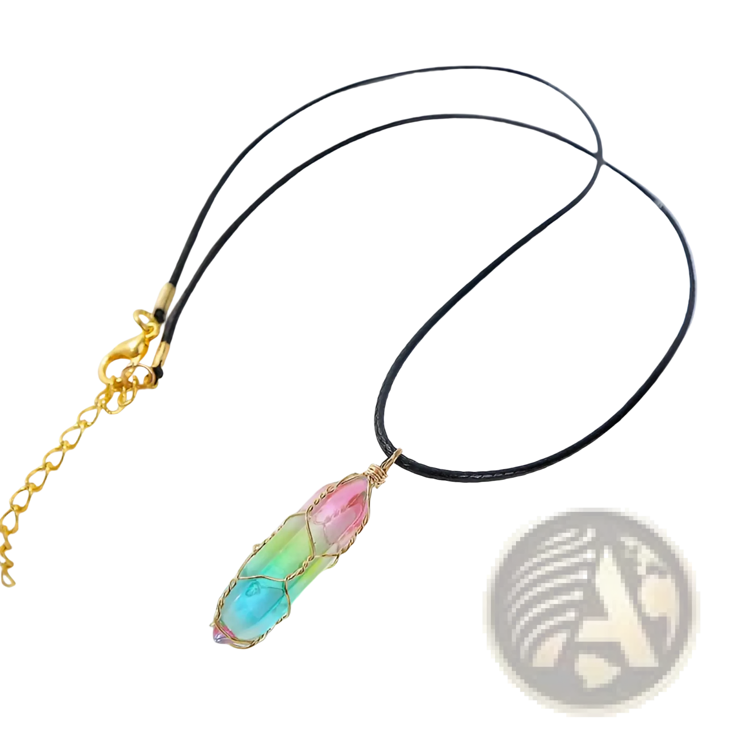 Rainbow Geometric Crystal Wire Wrapped Pendant Necklace