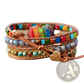 Rainbow Heart Imperial Stone Leather Wrap Bracelet