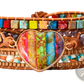 Rainbow Heart Imperial Stone Leather Wrap Bracelet