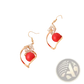 Red Bead and Crystal Geometric Gold Dangle Earrings