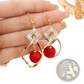 Red Bead and Crystal Geometric Gold Dangle Earrings