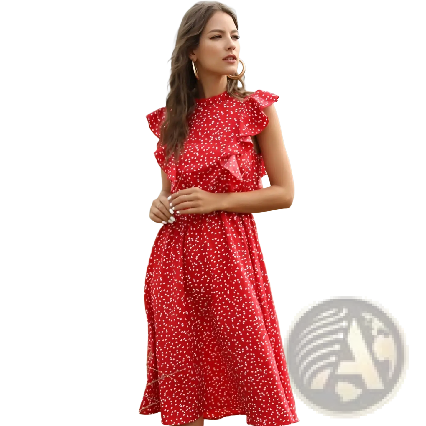 Red Floral Chiffon Ruffle Maxi Dress