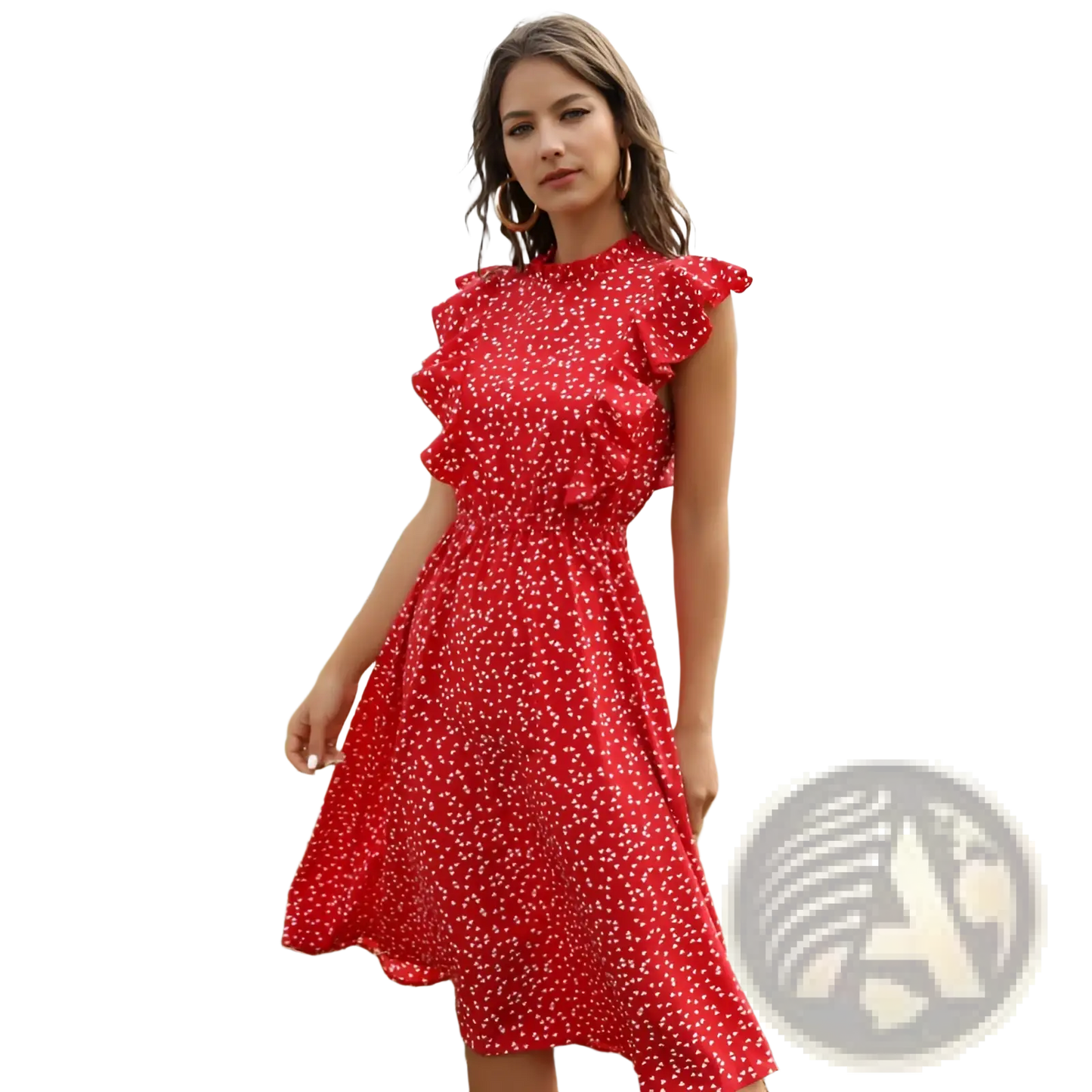 Red Floral Chiffon Ruffle Maxi Dress