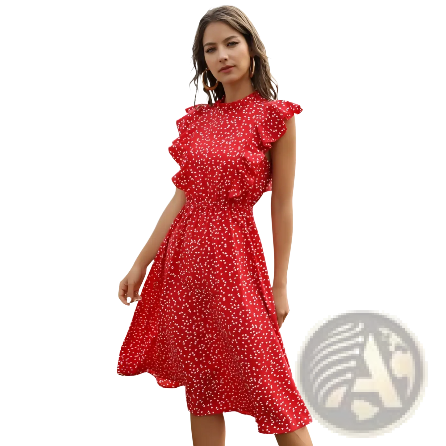 Red Floral Chiffon Ruffle Maxi Dress