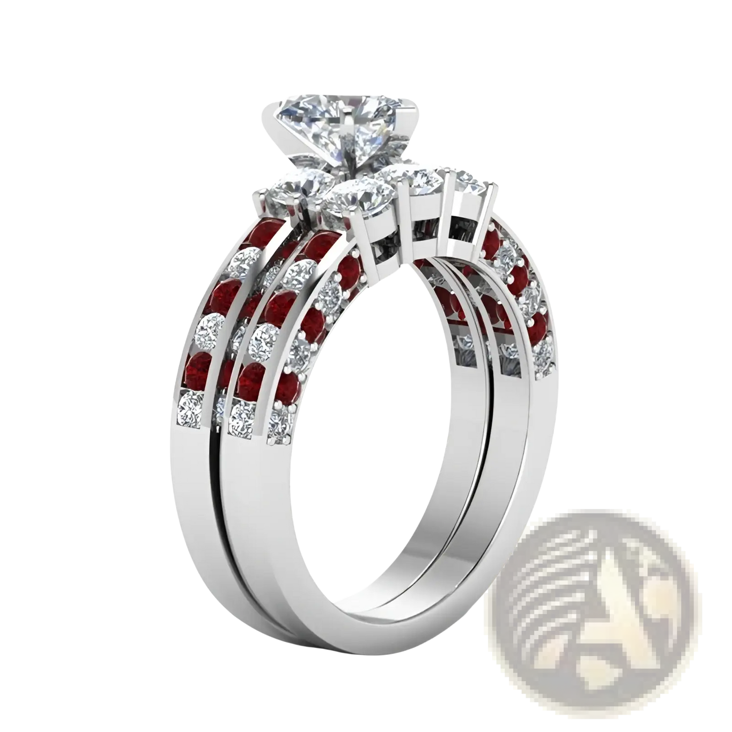 Red Wood and Zircon Inlay Couple Wedding Ring Set