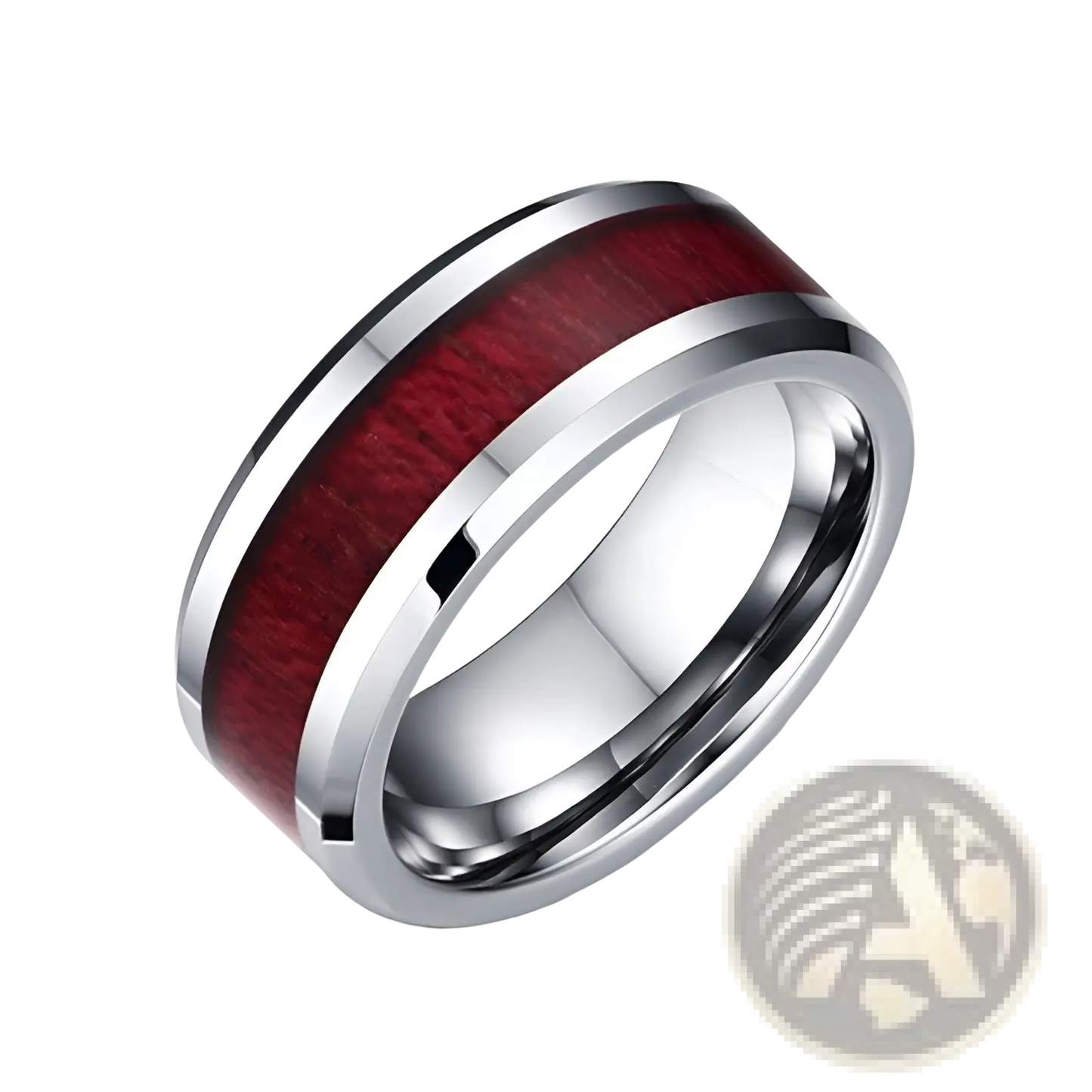 Red Wood and Zircon Inlay Couple Wedding Ring Set