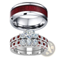 Red Wood and Zircon Inlay Couple Wedding Ring Set