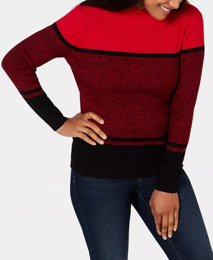 Karen Scott Women's Ribbed Mock Neck Cotton Sweater Red Size Large