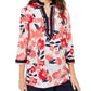Charter Club Women's Contrast-Trim Printed Linen-Blend Top Red Size Small