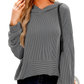 Relaxed Fit Ribbed Knit Bell Sleeve Hoodie