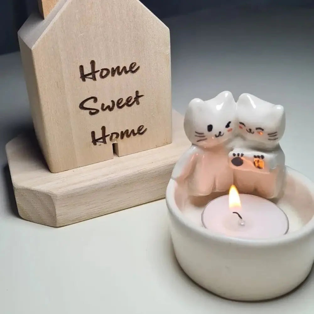 Handcrafted Cuddling Kittens Ceramic Candle Holder