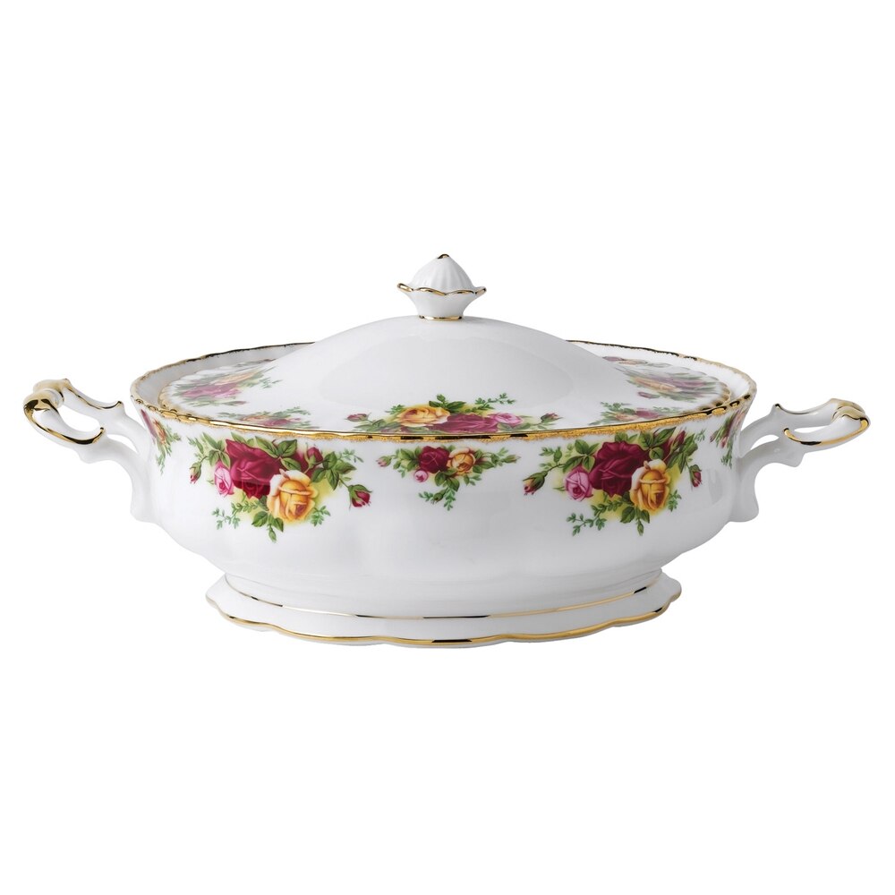 Royal Albert Old Country Roses 12" 22K Gold Accented Bone China Covered Vegetable Bowl
