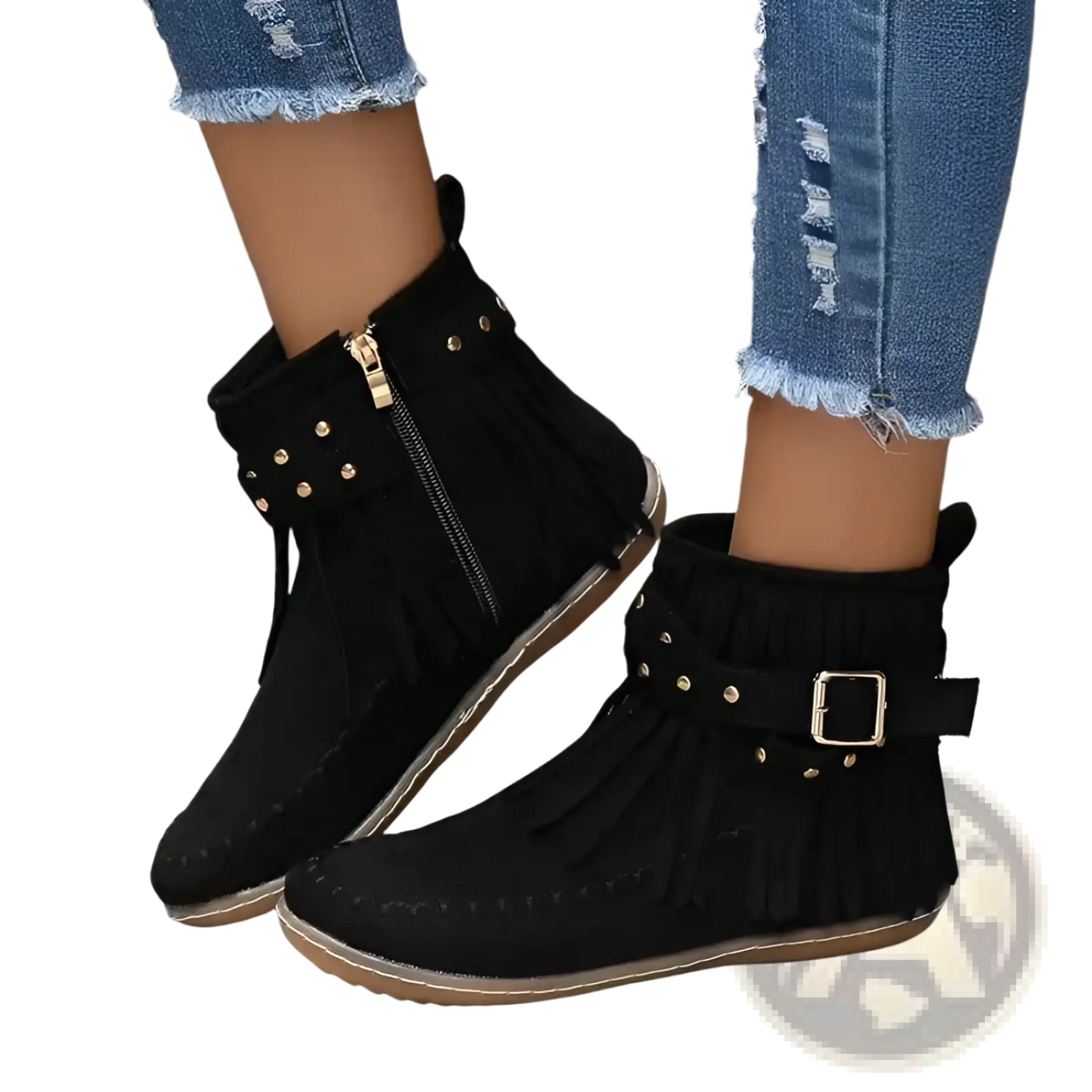 Retro Ankle Boots with Rivet Tassel Suede Flat Shoes
