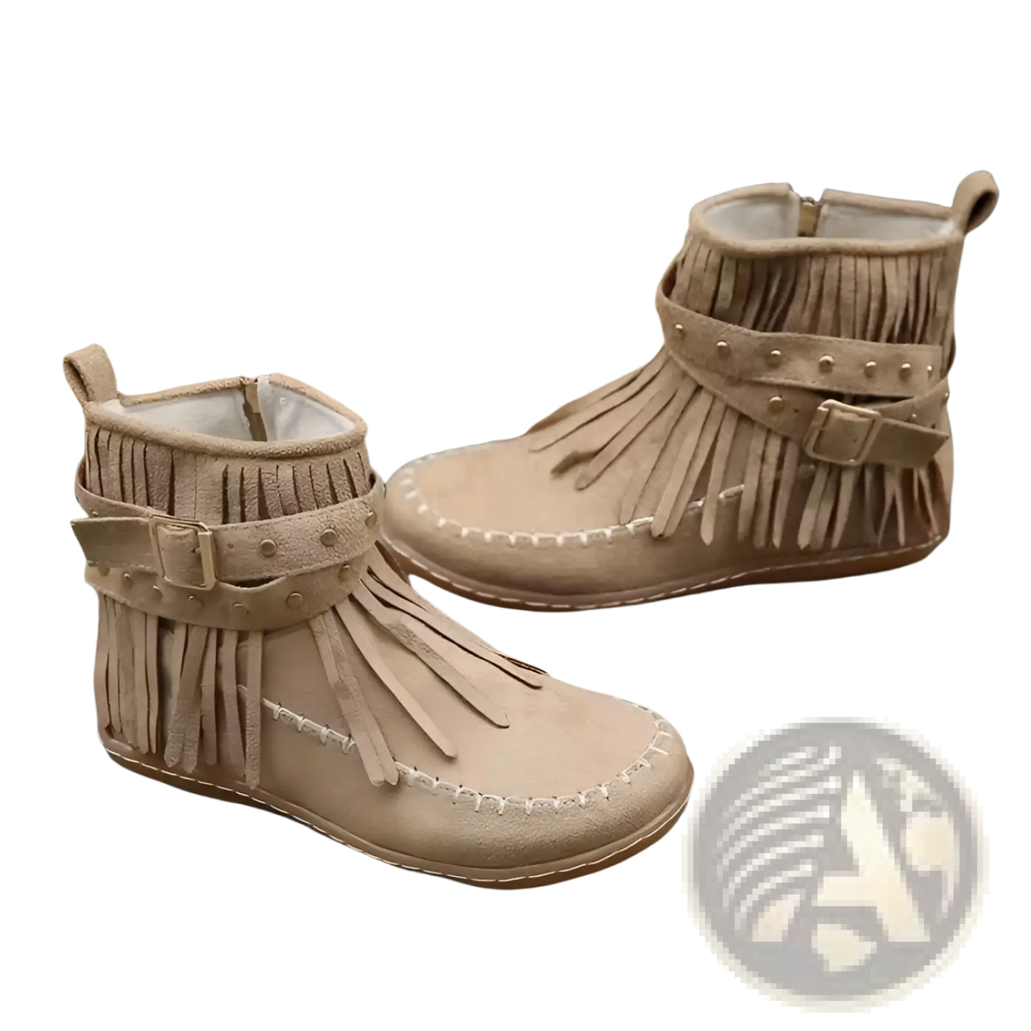 Retro Ankle Boots with Rivet Tassel Suede Flat Shoes
