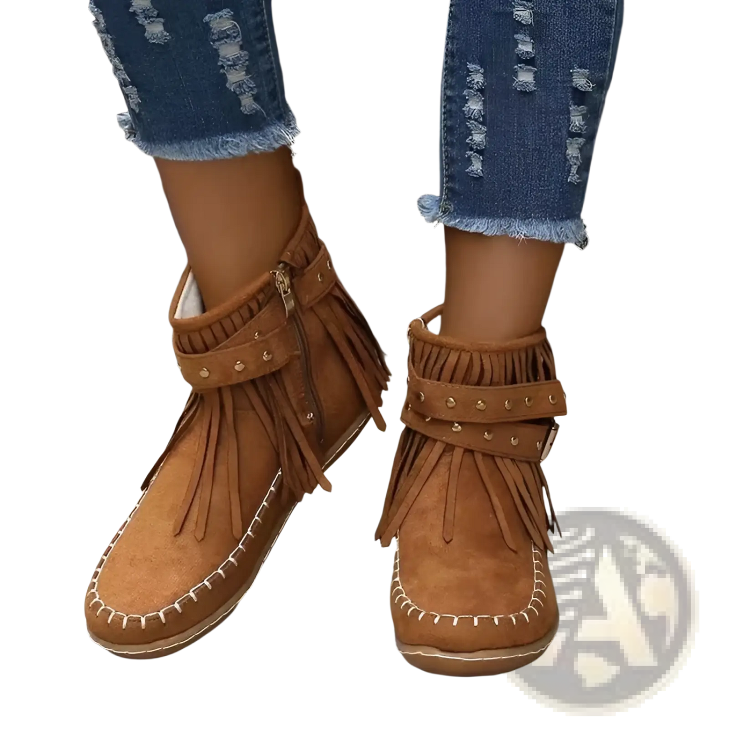 Retro Ankle Boots with Rivet Tassel Suede Flat Shoes