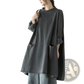 Retro Artistic Plus Size Dark Gray Denim Tunic Dress